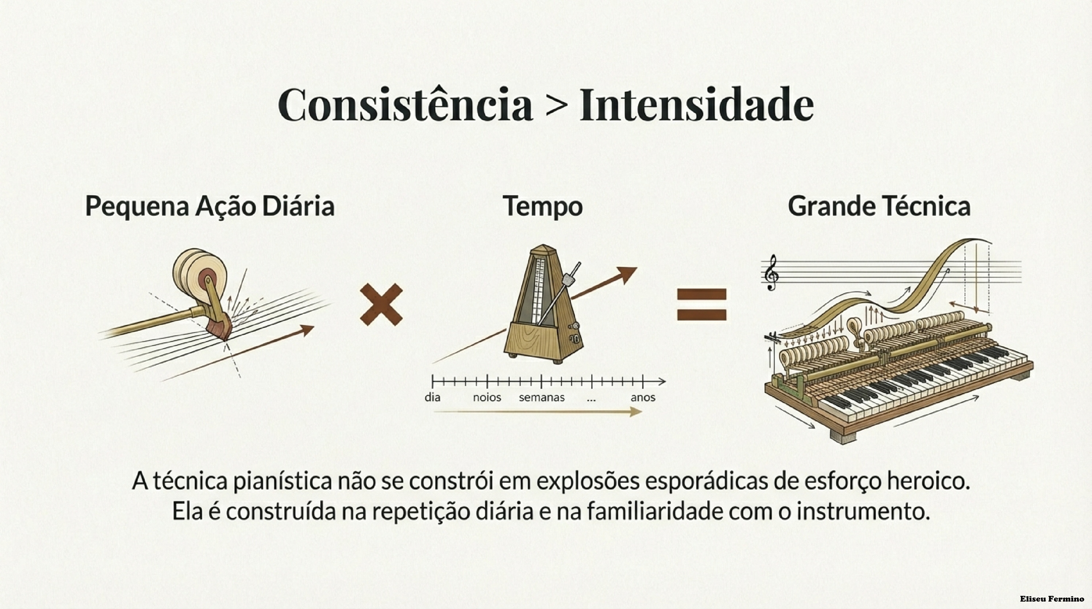 Sequência mostrando pequena ação diária, tempo e grande técnica